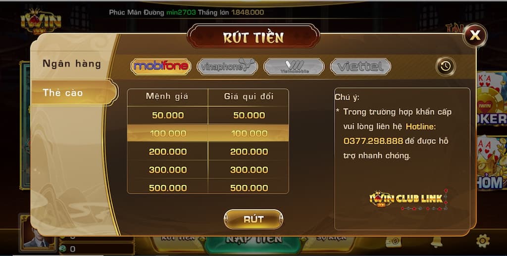 Rút tiền Iwin